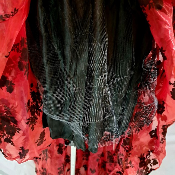 Burgundy Red sheer high low black flocked floral skirt M/L - Picture 5 of 9